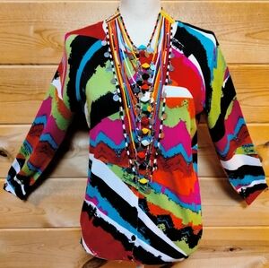 Vintage Boho Joseph A Multicolor Abstract Cardigan Sweater Shirt